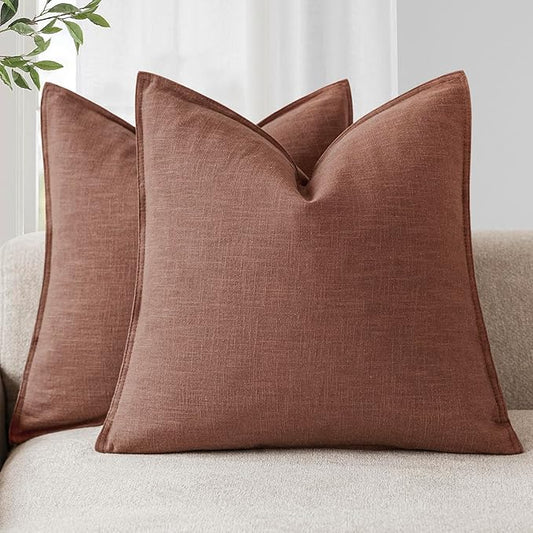 Foindtower Pack of 2, Decorative Linen Soild Throw Pillow Covers Soft Accent Euro Cushion Case Boho Farmhouse Pillowcase for Chair Couch Sofa Bedroom Living Room Home Decor 26 x 26 Inch Rust Red