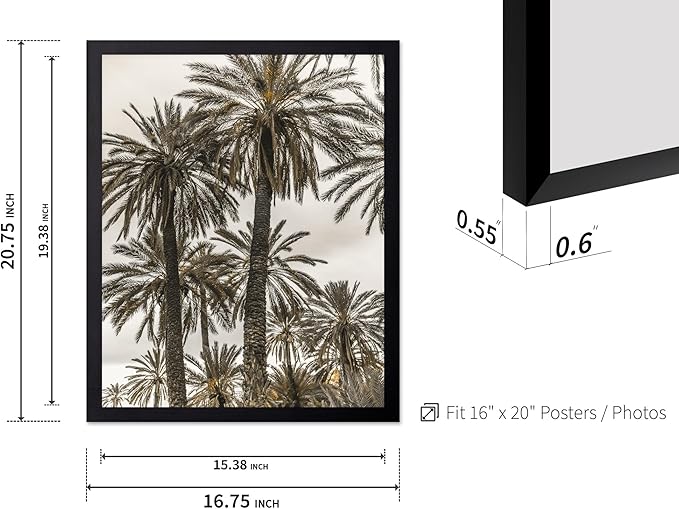 Monem Art Vintage Palm Tree Photography Print - Minimalist Tropical Landscape Poster - Wall Decor for Living Room, Bedroom or Office - 16x20 Black Framed Wall Art by Mareike Bohmer