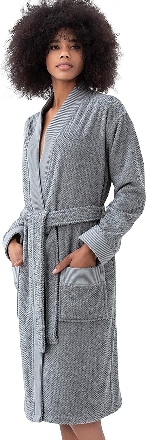 SEYANTE Turkish Cotton Bathrobe for Women - Organic GOTS Certified Terry Hooded Kimono Robe - Spa Quality Women's Cotton Robe