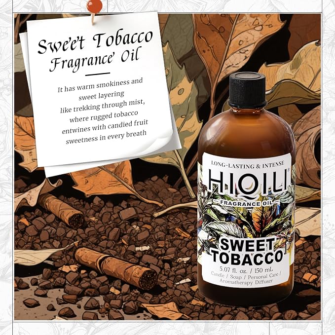 HIQILI Sweet Tobacco Fragrance Oil for Diffuser, Candle Making - 5.07 Fl Oz | for Soap, Body Scrubs & Air Freshener Spray Making, Rich Scent - 150 ML