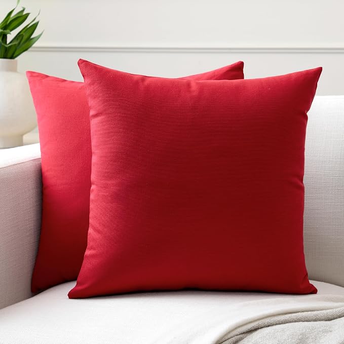 Encasa XO Throw Pillow Covers 24x24 in Set of 2 Deep Red | No Inserts | Cotton Pillow Covers for Living Room, Bed, Sofa, Couch | Decorative Cushion Covers with Improved Zipper