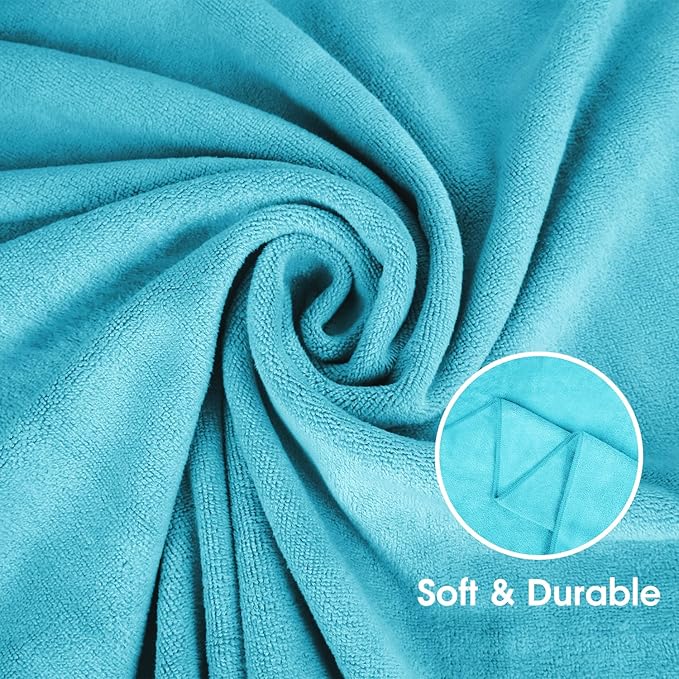 JML Large Microfiber Bath Towels Set, 2 Pack 30" x 60" - Soft, Absorbent, Quick-Drying, Bathrooom Towel with Hanging Loop for Hair Wrap, Sauna,Fitness, Sport, Yoga, Aquamarine