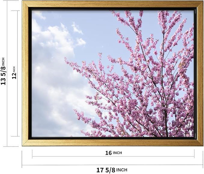 Monem Art Cherry Blossom Spring Sky Photography Print - Floral Nature Art Poster - Wall Decor for Living Room, Bedroom or Office - 12x16 Gold Framed CANVAS Wall Art by Mareike Bohmer