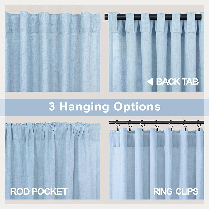 Pitalk Light Blue Curtains 84 Inch Length for Living Room Dining 2 Panel Back Tab Pocket Pleated Semi-Sheer Linen Coastal Drapes Pale Blue Curtain for Nursery Boy Bedroom Baby Pastel Blue 52x84 Long