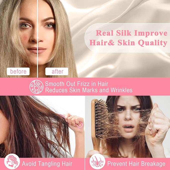 100% Pure Silk Pillowcase 2 Pack for Hair and Skin, Both Sides 23 Momme Grade 6A+ Mulberry Silk Pillowcases with Hidden Zipper, Soft&Smooth Cooling Pillow Cases (Buff Beige, King 20x36)