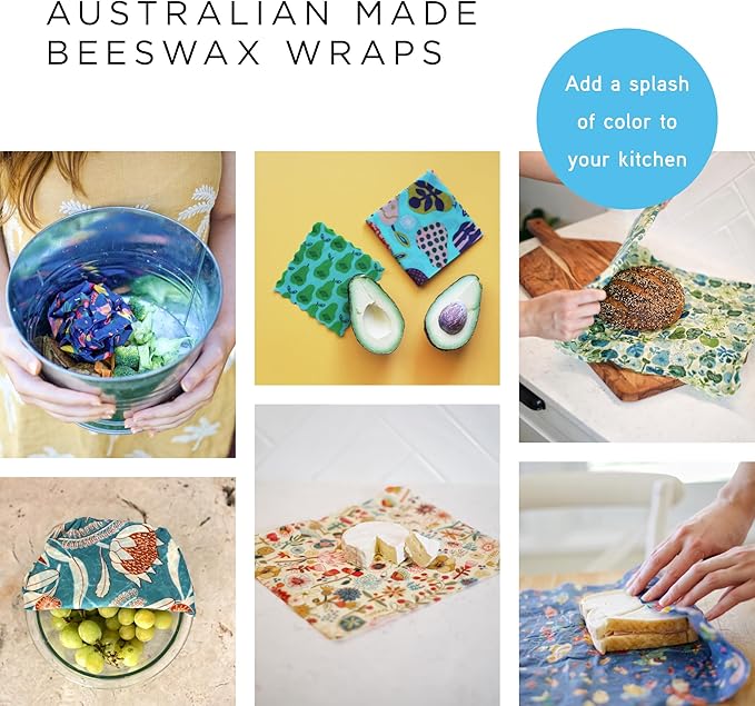 Honeybee Beeswax Bread Bag Sheets - Bird Pattern - Reusable Beeswax Wraps for Food - Certified Organic Cotton Beeswax Roll - Plastic Wrap & Sandwich Bags Alternative - Made in Australia - 40’’ x 13’’