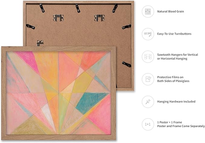 Monem Art Colorful Geometric Abstract Painting Print - Pastel Art Deco Style Art Poster - Wall Decor for Living Room, Bedroom or Office - 8x10 Beige Framed Wall Art by Renee Stramel