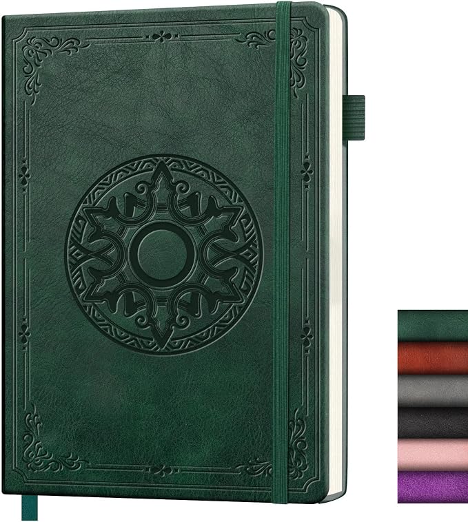 Lined Journal Notebook, A5 Leather Vintage Journals for Writing, 288 Pages College Ruled Notepad for Women Men, Vegan Leather Daily Notebook for Work, School, Travel, Note Taking(Celtic Star, Green)