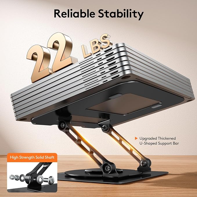 TECKNET Laptop Stand for Desk - 360° Rotating Base, Ergonomic Foldable Computer Stand for Laptop Riser, Height Adjustable, Compatible with MacBook Pro, Dell XPS, HP, and All Laptops 10-17" (Black)