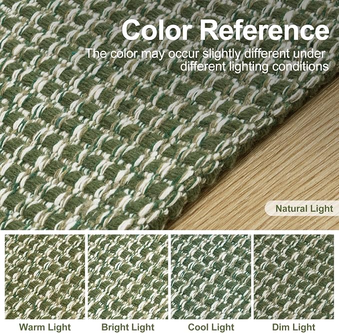 Uphome Kitchen Runner Rug, 2'6x8 Washable Boho Rug Runners for Hallways Non Slip, Low Pile Woven Cotton Modern Carpet Runners, Stain Resistant Bedroom Runner Rug for Hallway Entryway Entrance, Green