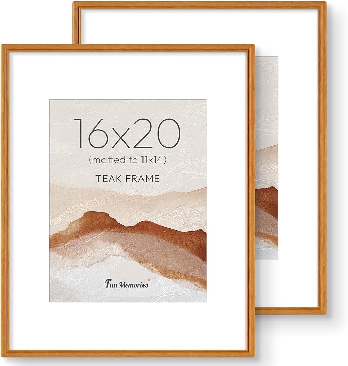 16x20 Picture Frame with Mat for 11x14, USA-Sourced Teak Wood Handcrafted Rounded Corner with HD Tempered Glass, 16 x 20 Photo Frames Gallery Wall & Tabletop, Vertically or Horizontally, 2 Pack