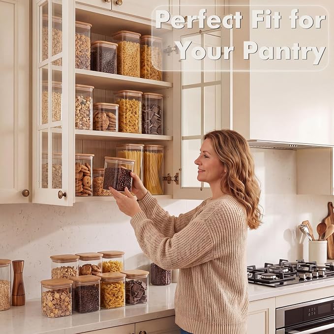 6-Pack 0.7Qt Small Rectangle Glass Storage Jars with Bamboo Lids | Minimalist Kitchen Organizer,Pantry Storage Container,Food Storage Container,Scandinavian Style Storage,Nordic Style Storage