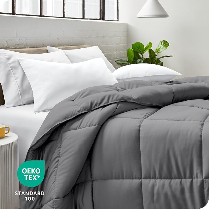 Bare Home Duvet Insert Comforter - Twin/Twin Extra Long - 8 Duvet Loops - Goose Down Alternative - Ultra-Soft - Premium 1800 Series - All Season Warmth - Bedding Comforter (Twin/Twin XL, Grey)