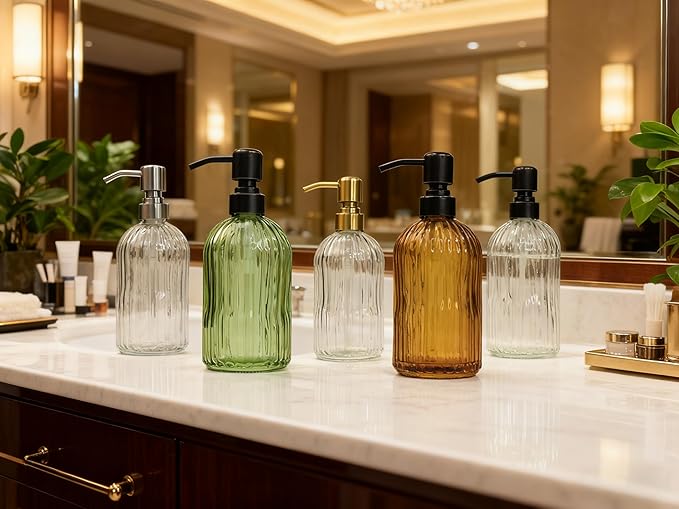 Matte Black Dish Kitchen Soap Dispenser, Bathroom Liquid Soap Dispenser with Rustproof Stainless Steel Pump, 16 Oz Glass Bottle,2 Packs