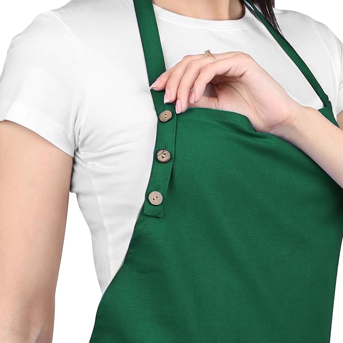 Kitchen Apron Waterdrop Resistant Cotton Apron 2 PACK with adjustable Aprons for Women with Pockets 9 Color option Cooking Green Apron (GREEN)