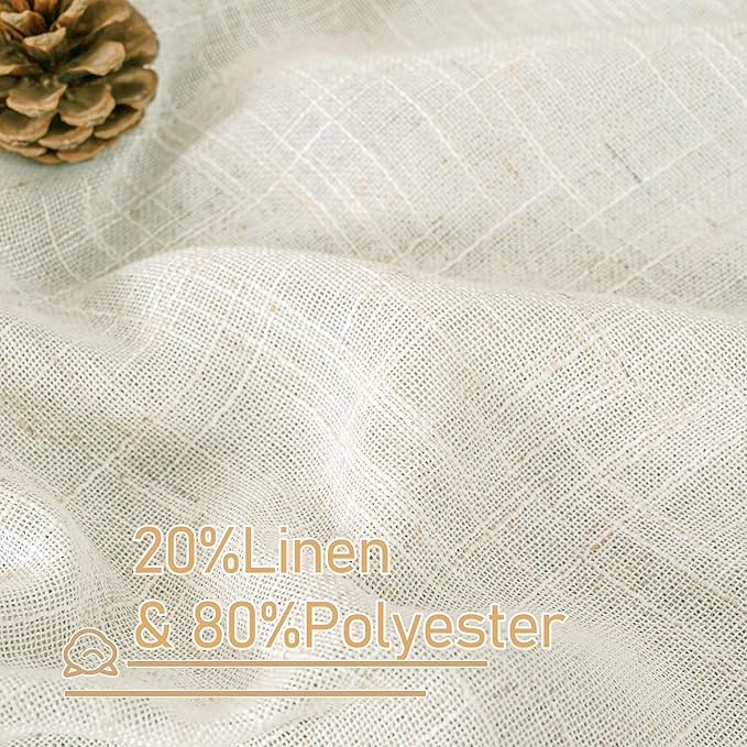 LAMIT Light Filtering Linen Curtains 63 inches Long for Bedroom, Linen Textured Semi Sheer Back Tab and Rod Pocket Boho Drapes for Living Room, Cream, 2 Panels, 60 x 63 Inch