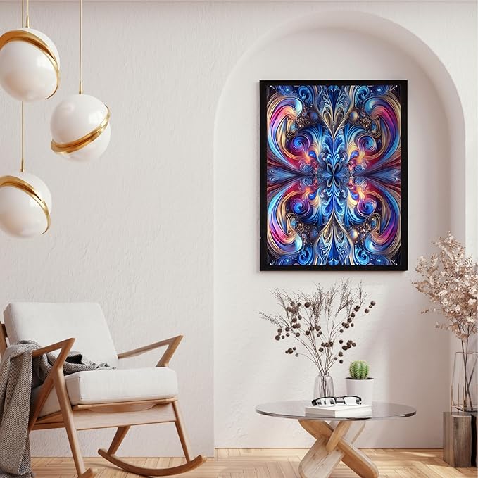 InkFlow Posters Vibrant Swirling Abstract Poster - Colorful Fractal Design in Blue, Pink, and Gold - Modern Graphic Poster for Living Room, Bedroom, Home - 11x14 Unframed Canvas Print