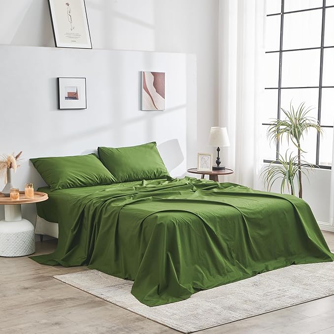 DOZ 100% GOTS Certified Organic Cotton Sheet Set, Crisp Percale Weave, Long Staple, Breathable, Matte Finish, Hotel Style, Durable, 1 Flat Sheet Only (Forest, King/Cal King)