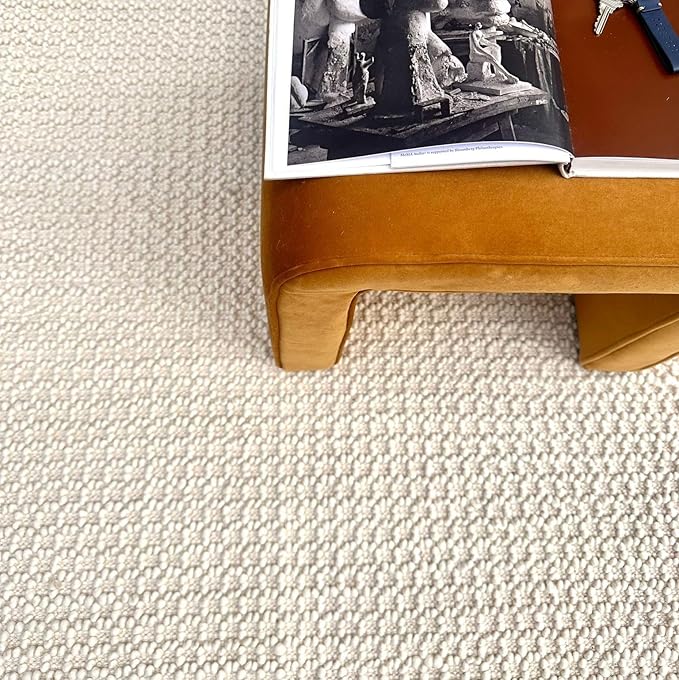 Handwoven Wool Area Rug - Hand Woven Natural Carpet Rugs- Bedroom Living Room Dining Room (Ivory- 10'x14')