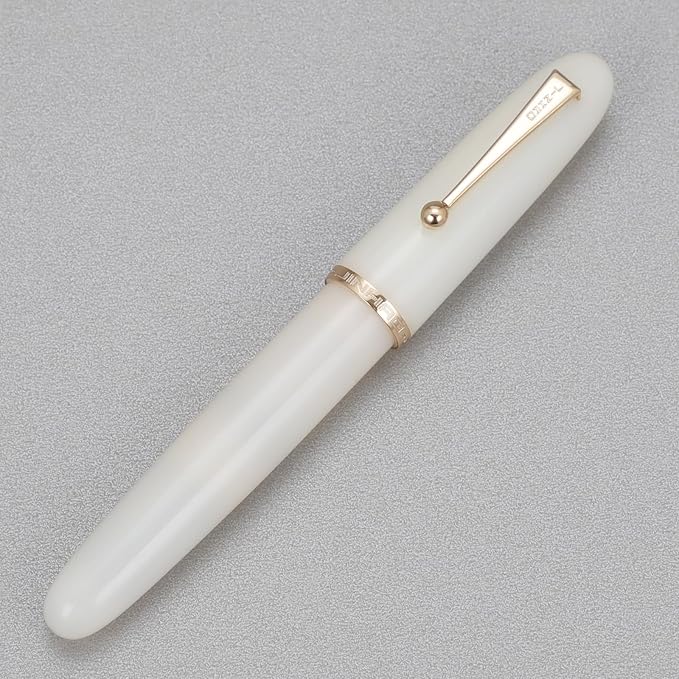 Jinhao 9019 DaDao Series Fountain Pen, Size 8 Medium Heartbeat Nib with Large Ink Converter, Ivory White Acrylic Design Smooth Writing Pen (Gold Trim)