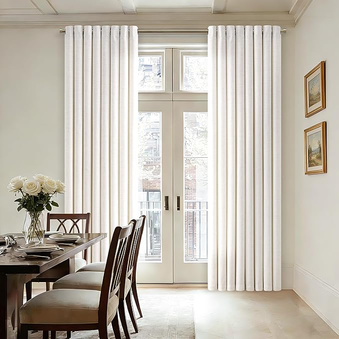 102 Inch Length 2 Panels Off White Curtains Ivory Cream Flax Burlap Light Filtering Semi Sheer Drapes Privacy Boho Farmhouse Large Window Ceiling to Floor Curtains for Bedroom 52x102