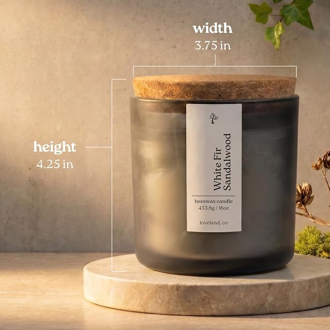 Aspen & Oak Luxury Beeswax Candle 16oz - Long Burning Pure Beeswax Candles, Non Toxic, Natural, Clean, Essential Oil Scented Organic Candles, Home Decor & Gifts - White Fir Sandalwood
