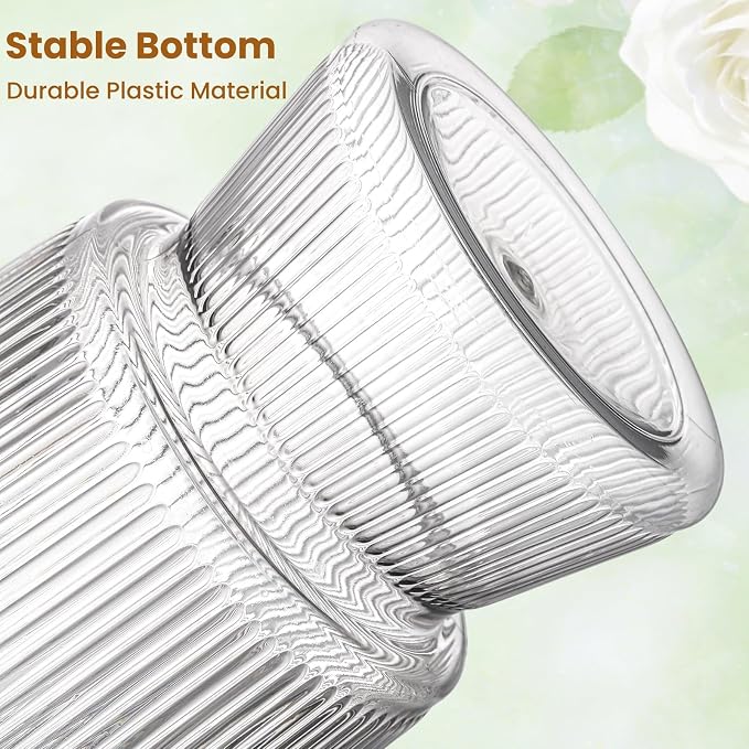 Tlence 12 Pack Clear Plastic Flower Vases, 6.3" Small Ribbed Fluted Glass-Like Vase, Decorative Modern Ripple Hydroponic Plant Vase with Base for Table Centerpieces Home Decor Wedding Decoration