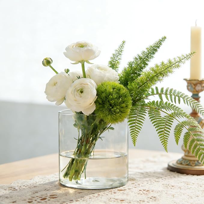 Acrylic Flower Vase Cylinder, 5.9" Tall Clear Plastic Vase for Centerpieces - Shatterproof Wedding, Event & Home Decor Vase, 5.9"X5.9" Tall Round - Clear