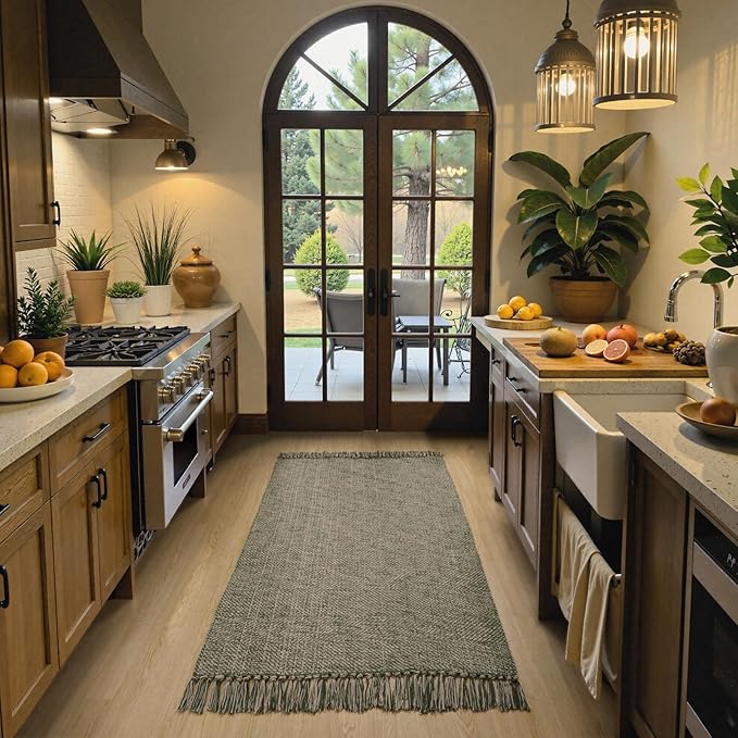 Collive 3x5 Small Area Rugs, Machine Washable Natural/Green Rug Modern Braided Kitchen Rugs, Neutral Reversible Throw Carpet Farmhous Woven Rug for Entryway Indoor Nursery Mudroom Living Room