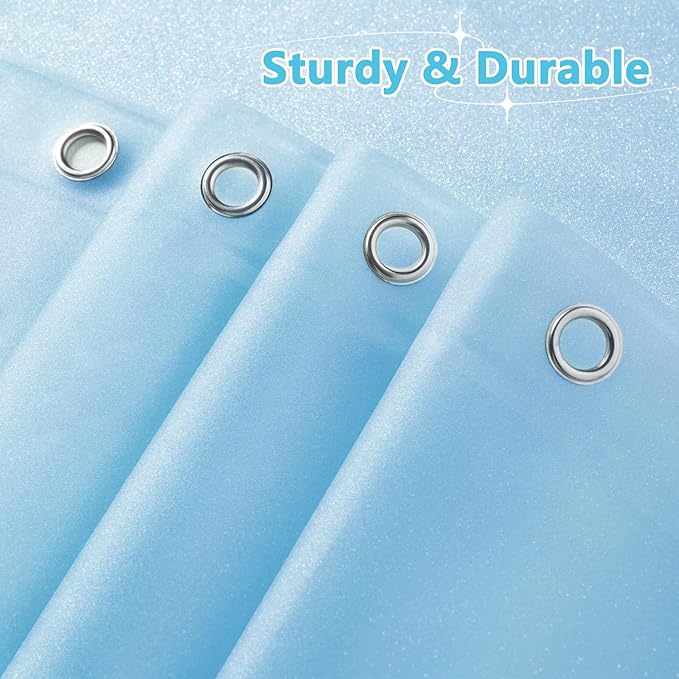 Seenus Waterproof Plastic Glitter Shower Curtain Extra Long 72 x 78 Inch, Sparkle PEVA Shower Curtain Liner with 3 Large Magnets, Sky Blue Blingbling Bathroom Decor Shower Curtain