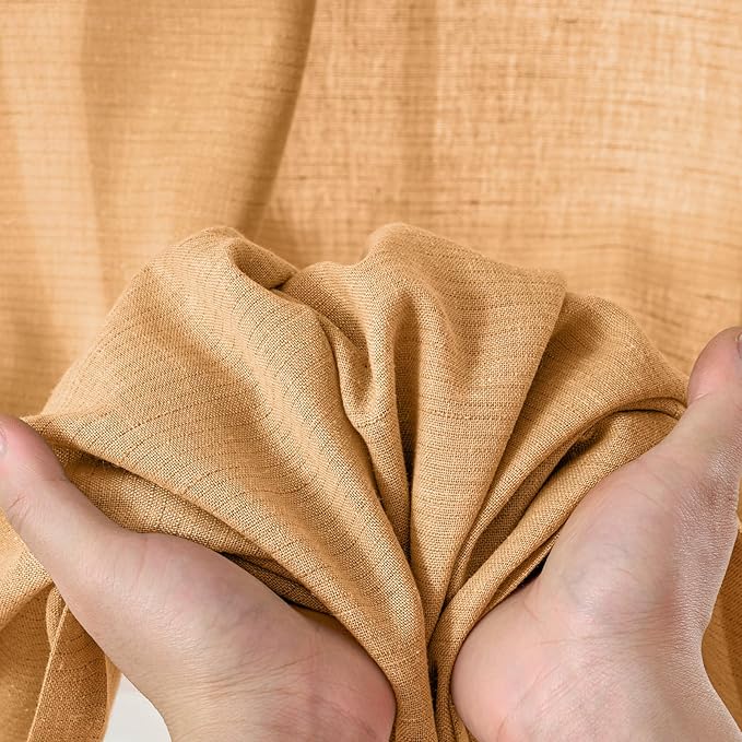 jinchan Linen Blend Curtains 84 inch Length 2 Panels for Bedroom Living Room, Light Filtering 50 inch Wide Farmhouse Drapes with Rod Pocket Back Tab(50W x 84L, Mustard Yellow)