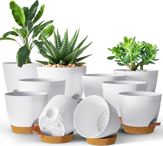 Utopia Home Self Watering Pots for Indoor Plants, Planters for Indoor Plants, Multi-Size Flowerpot, Set of 10 Plant Pots with Drainage & Reservoir, 6.8"/6.4"/5.9"/5.5"/4.9" (White)