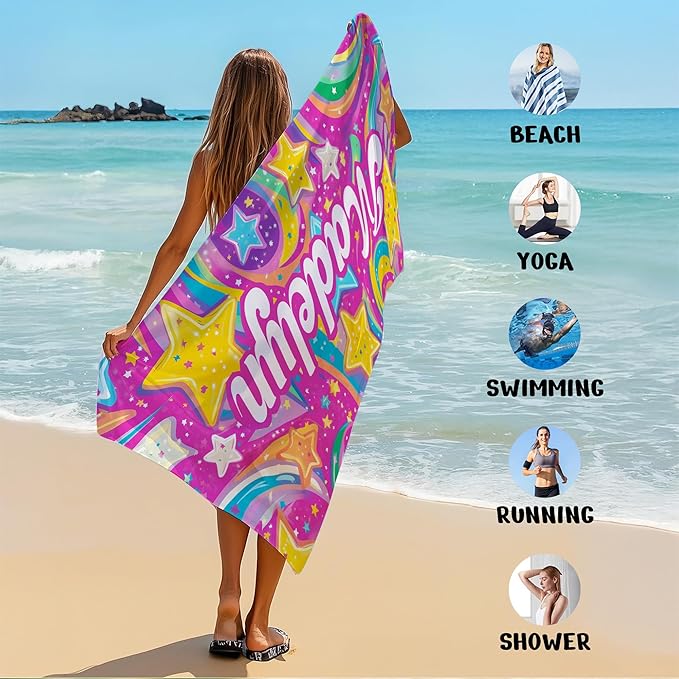 JML Custom Beach Towel with Name, Personalized Microfiber Beach Towel with Name, Large, Soft, Quick Dry & Absorbent for Swim, Pool,Adult,Summer Holiday,Vacation,Travel,Gift for Anniversary, Birthday