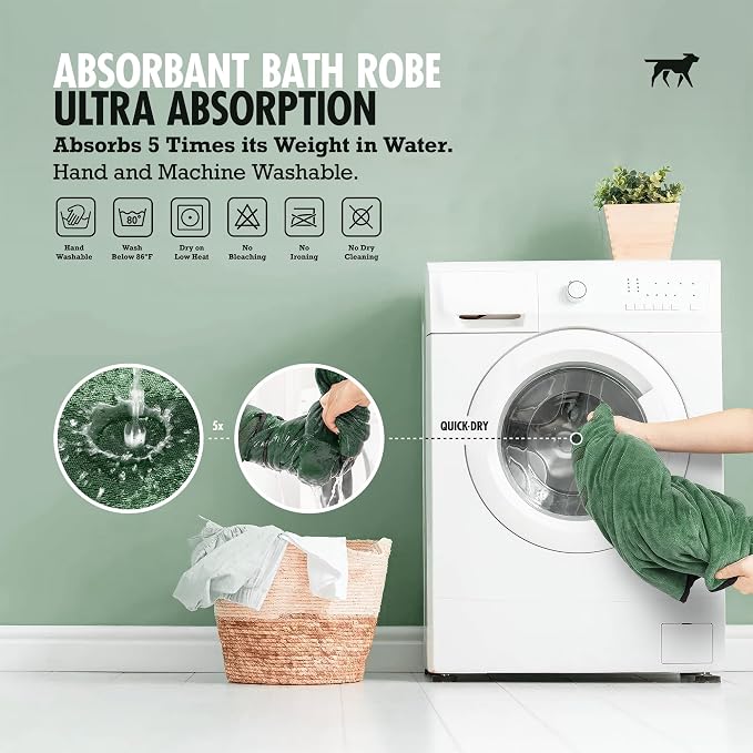 Tuff Pupper Fast Drying Dog Bath Robe | 800 GSM Plush Dog Towel Bathrobe/Dressing Gown | Super Absorbent Pet/Puppy Bathrobe | Adjustable Hood & Belly Strap | Super Soft | Fast Drying (XL, Green)