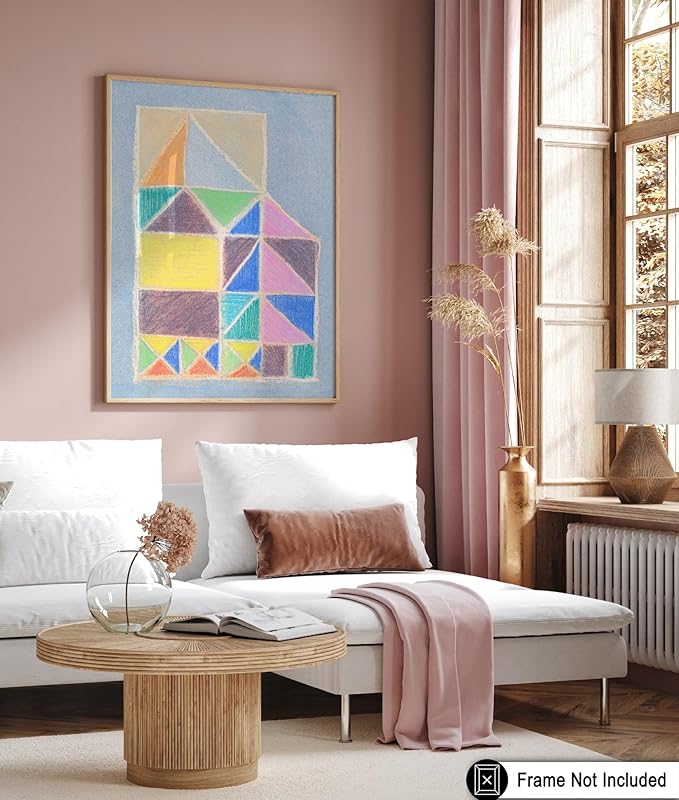 Monem Art Colorful Abstract House Painting Print - Bright Geometric Modern Art Poster - Wall Decor for Living Room, Bedroom or Office - 30x40 Unframed Wall Art by Renee Stramel