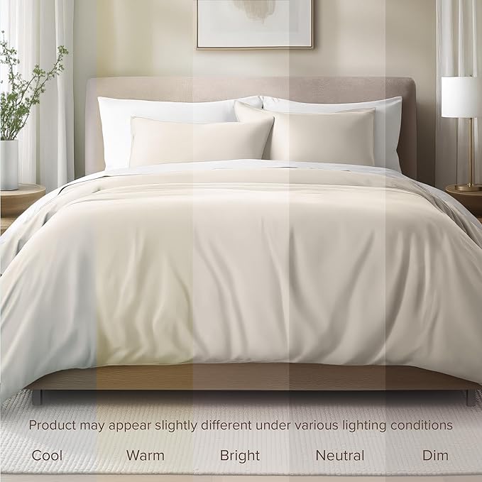 Bare Home 100% Organic Cotton Sateen Duvet Cover Set - Extra Long Size - 400 Thread Count - Smooth Sateen Weave - Warm & Luxurious - Duvet Cover (Twin/Twin XL, French Beige)