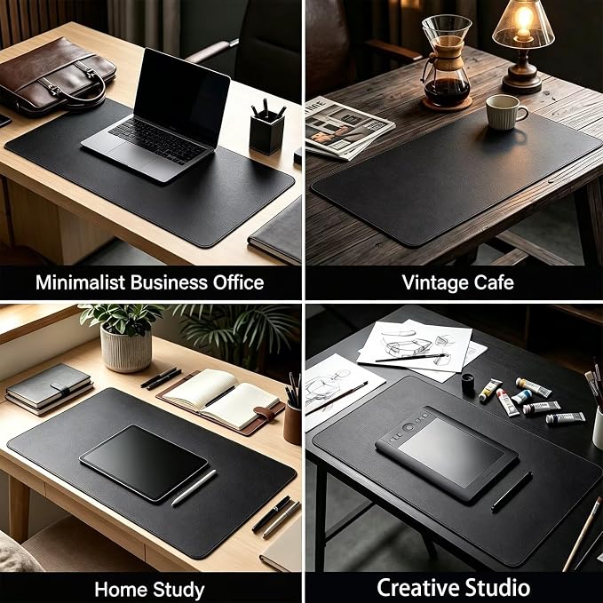 Non-Slip Leather Desk Pad, Waterproof Laptop Computer Table Keyboard Mat, Table Protector Blotter Surface, Large Mouse Mat for Office/Work/Home/Decor(Black, 27.5" x 35")