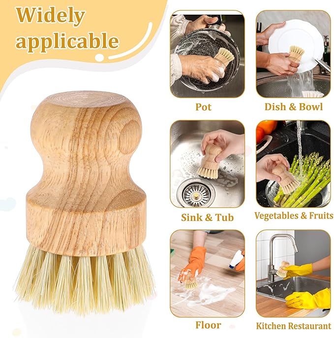 18 Packs Bamboo Dish Scrub Brushes Durable Wood Dishes Scrub Brush Wok Brush with Natural Sisal Bristles for Cleaning Pots, Pans, Sinks, Woks, Vegetables