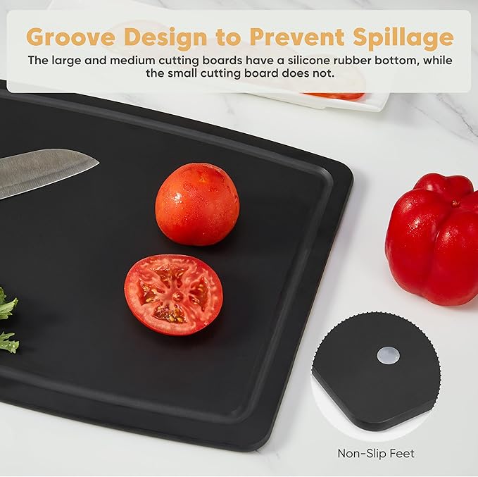 BESTCOOK Wood Fiber Cutting Board Set of 3, Composite Chopping Boards with Juice Groove, Dishwasher Safe, Non-Toxic, BPA-Free, Non-Porous, Non-Slip Feet for Cutting Meat, Vegetables, Fruit (Black)