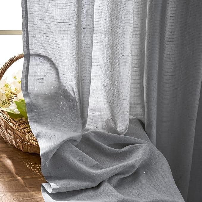 jinchan Linen Bedroom Curtains 72 Inches Long for Study to Keep The Air Circulating Semi-Sheer Gray Drapes Light Filtering Curtains for Living Room Grommet Drapes Home Decor 2 Panels Set 50" W x 72" L