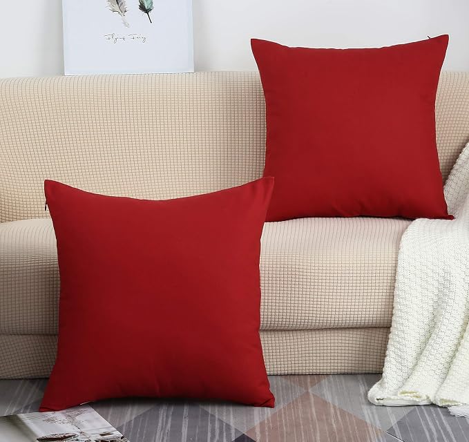 TangDepot 100% Cotton Solid Throw Pillow Cover 18x18 Deep Red | 100% cotton, same-color zip, machine wash & air dry. For living room, bedroom, office, car. 42 colors, 235 sizes. Cover only.