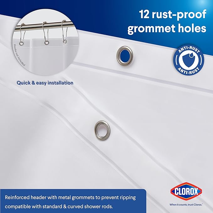 Clorox Shower Curtain Liner, Premium Lightweight Flexible Waterproof 3g PEVA for Bathroom with Weighted Magnets, Standard Size 70" x 72", Frosty 1 Pack