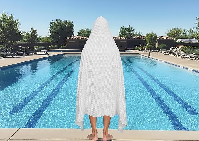 COTTON CRAFT Hooded Bath Towel – 2 Pack Oversized 35x70 Waffle Weave Towel with Hood for Adults - 100% Ringspun Cotton Pool Bath Sheet Wrap with Hood - Soft Super Absorbent Quick Dry – 450 GSM – White