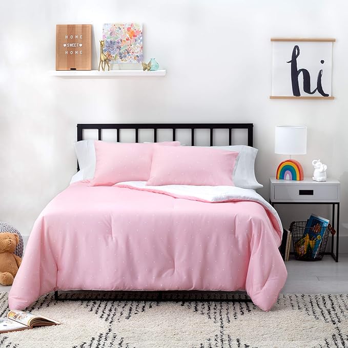 LINENSPA All Season Hypoallergenic Down Alternative Microfiber Comforter, Queen, Pink