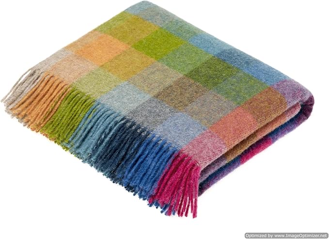 Moon Wool Plaid Throw Blanket, Pure New Wool, Harlequin Tutti Fruitti, Made in UK…