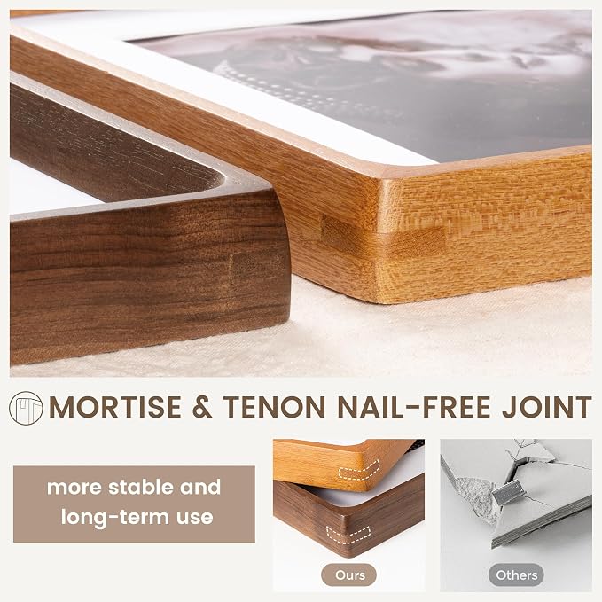 5x7 Picture Frame Set of 2, USA-Sourced Teak Wood Photo Frame with HD Tempered Glass, Handcrafted Rounded Corner 5 x 7 Wooden Frames Matted to 4x6 Photos, 5x7 Frames, Tabletop or Wall Display