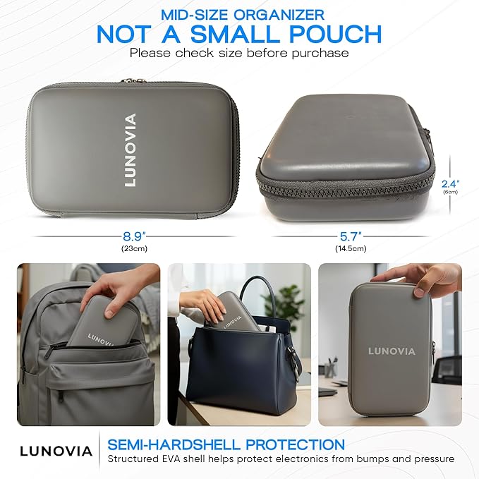 Mid-Size Tech Organizer with Removable Pouches – Hard Shell Travel Case for Cables, Chargers & Accessories | Electronics Organizer for Travel