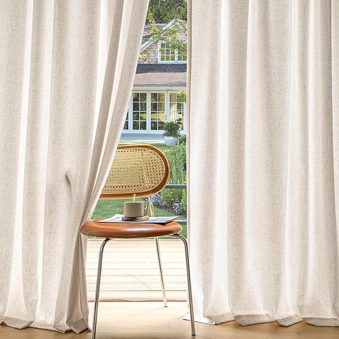 MIULEE Non-See-Through Privacy Linen Curtains 2 Panels, Light Filtering Window Curtains Farn House Textured Back Tab Semi Sheer Drapes for Bedroom Living Room, 52 x 108 Inches Long, Cream