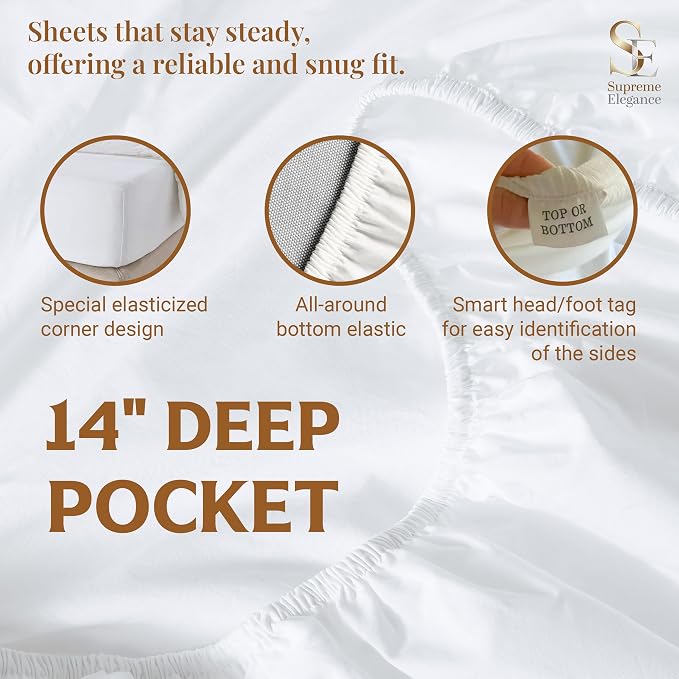 SUPREME ELEGANCE 3Pc 100% Organic Cotton Twin XL Sheets Set, Soft Silver, Cooling Percale, Deep Pocket Fitted Sheet, Fits 14" Mattresses, Breathable Bed Sheets & Pillowcases Set, Crisp Bedding