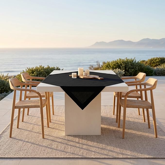 Solino Home Black Linen Tablecloth 52 x 52 Inch - 100% Pure Linen Square Table Throw - Fete, Machine Washable Table Cloth
